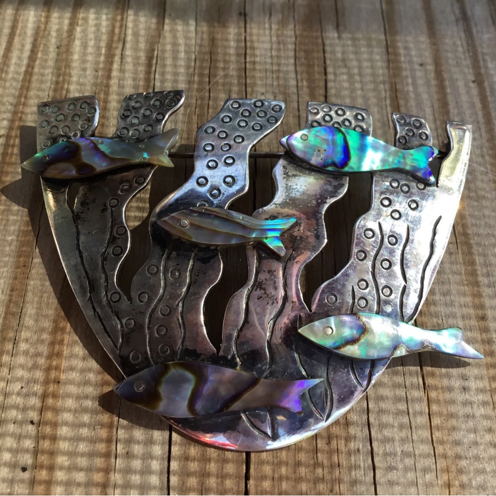 Zealandia sterling silver abalone fish on reef brooch